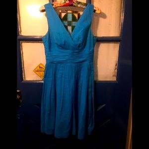 👗DKNY DRESS SZ 4 Brilliant Bright Blue Empire Waist Pleated & Gathered Ex Cond